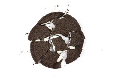 KHARKIV, UKRAINE - FEBRUARY 14, 2021: Oreo thin crispy cookie on white background. The brand Oreo is owned by american company Mondelez international