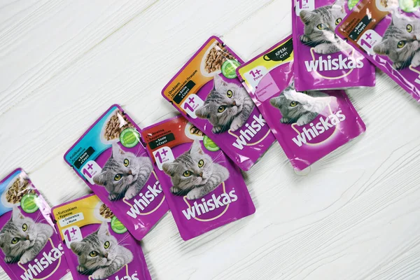 Kharkiv Ukraine February 2021 Whiskas Branded Cat Pet Food Purple — Stock fotografie
