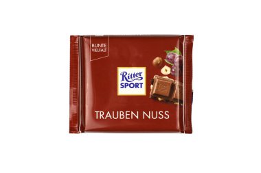 KHARKIV, UKRAINE - 8 Aralık 2020: Ritter Spor Çikolata Ürünü. Ritter Spor şirketi 1912 yılında Almanya 'nın Stuttgart-Bad Cannstatt kentinde kuruldu.