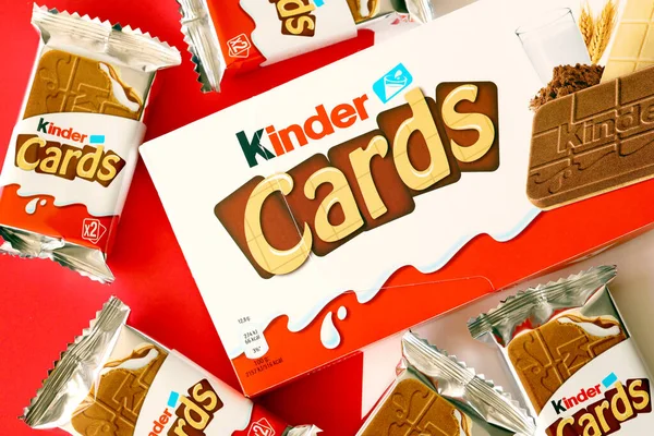 Ternopil Ucrânia Junho 2022 Embalagens Produtos Kinder Chocolate Cards Kinder — Fotografia de Stock