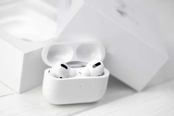 Kharkiv Ukraine January 2021 Apple Airpods Pro White Background Wireless — kuvapankkivalokuva