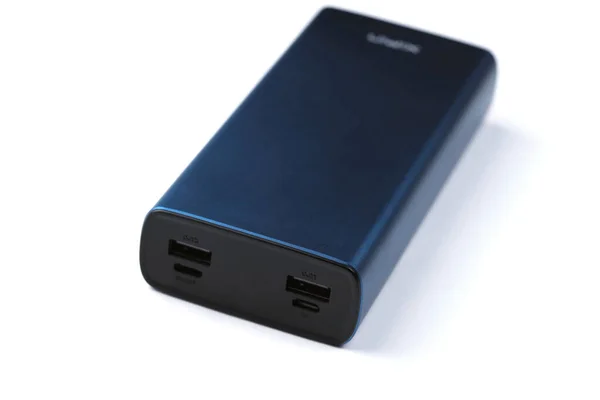 Kharkov Ukraine March 2021 Xipin Blue Power Bank Charger White — Stock Fotó