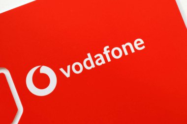 TERNOPIL, UKRAINE - JULY 5, 2022: Vodafone Power SIM mobile card by Vodafone group plc - British multinational telecommunications company who owns and operates networks in 22 countries