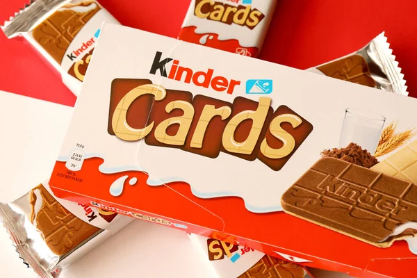 Ternopil Ukraine Juny 2022 Kinder Chocolate Cards Product Pack Kinder — Fotografia de Stock