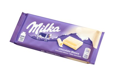 TERNOPİL, UKRAINE - 20 HAZİRAN 2022: Milka, uluslararası alanda Mondelez International tarafından üretilen bir İsviçre markası.