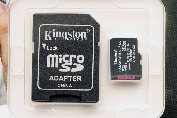 Ternopil Ucraina Luglio 2022 Scheda Flash Memoria Kingston Micro 32Gb — Foto Stock
