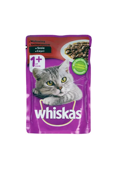 Kharkiv Ukraine February 2021 Whiskas Branded Cat Pet Food Purple — Stock fotografie