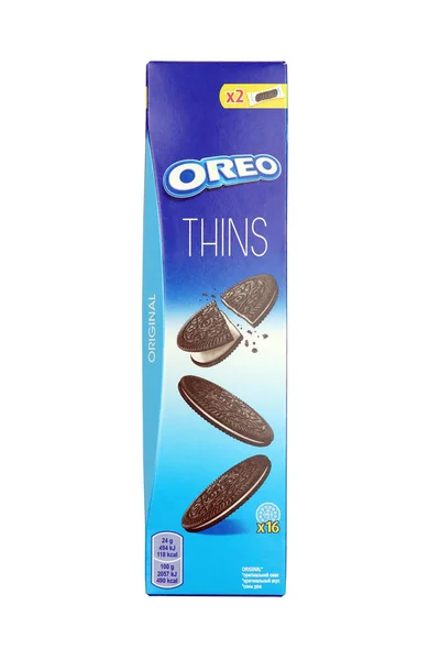 Kharkiv Ukraine February 2021 Oreo Thins Crispy Cookies Pack Brand — Stockfoto