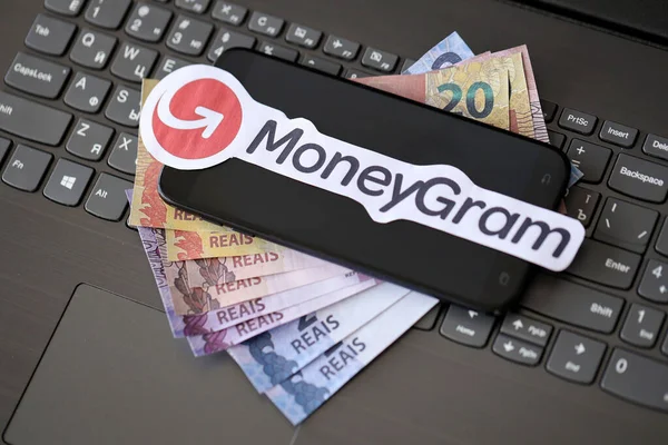 Ternopil Ukraine September 2022 Moneygram Paper Logotype Lies Black Laptop — Stockfoto