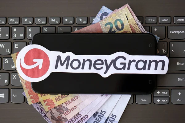 Ternopil Ukraine September 2022 Moneygram Paper Logotype Lies Black Laptop — Stockfoto