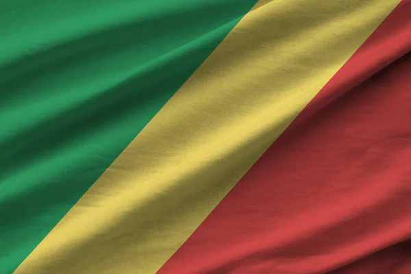Congo Flag Big Folds Waving Close Studio Light Indoors Official — Stock Photo, Image