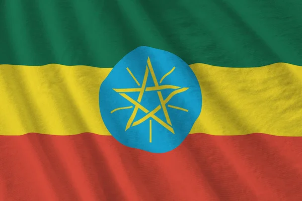 Etiópia Zászló Nagy Redők Integetett Szoros Alatt Stúdió Fény Beltérben — Stock Fotó