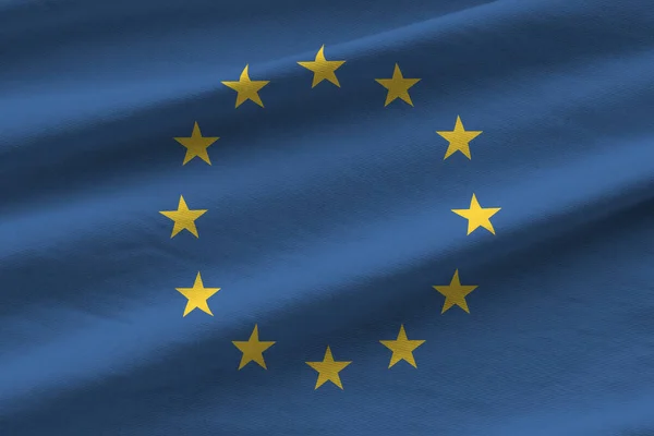 Europese Unie Vlag Met Grote Plooien Zwaaien Close Onder Studio — Stockfoto
