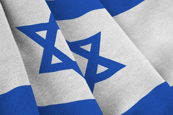 Israel Flag Big Folds Waving Close Studio Light Indoors Official — Stock Photo, Image