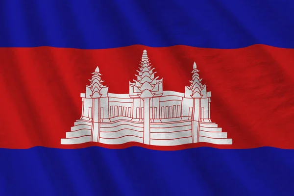 Kamboçya Bayrağı Stüdyo Işıklarının Altında Büyük Kıvrımlar Sallanıyor Resmi Semboller — Stok fotoğraf