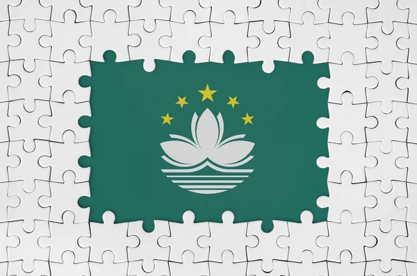 Flaga Makau Ramach Białych Elementów Układanki Brakującymi Częściami Centralnymi — Zdjęcie stockowe