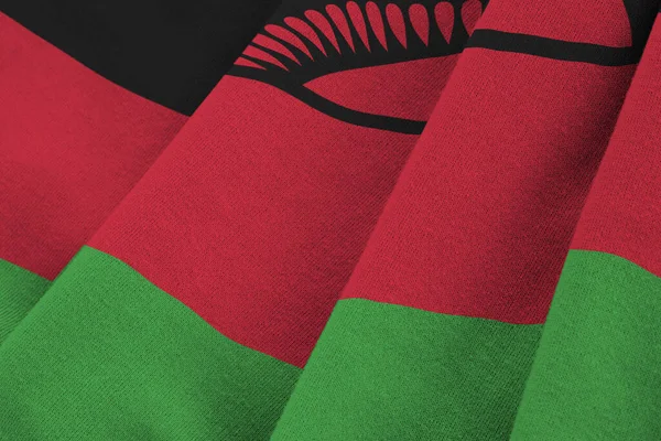 Bandera Malawi Con Grandes Pliegues Ondeando Cerca Bajo Luz Del — Foto de Stock