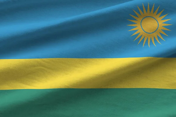 Rwanda Flag Big Folds Waving Close Studio Light Indoors Official — Stock Photo, Image