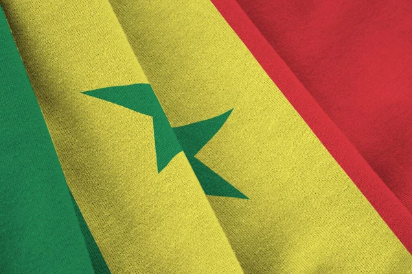 Senegal Flag Big Folds Waving Close Studio Light Indoors Official — Stock Photo, Image