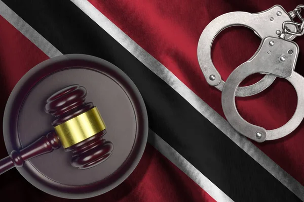 Drapeau Trinité Tobago Avec Maillet Juge Menottes Dans Chambre Noire — Photo