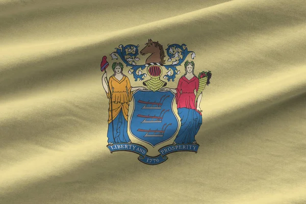 Bandera Del Estado Nueva Jersey Con Grandes Pliegues Ondeando Cerca —  Fotos de Stock