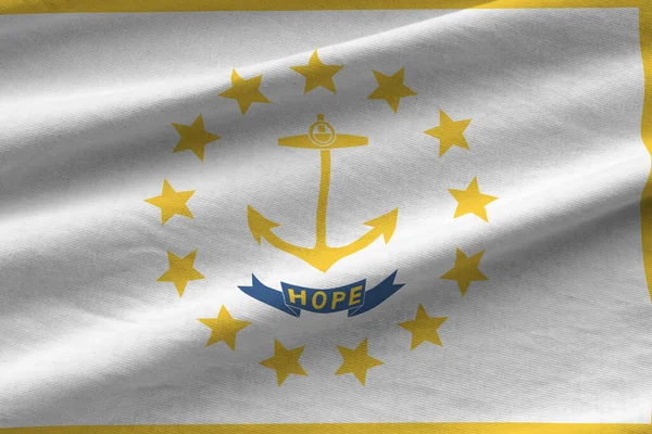 Прапор Штату Род Айленд Великими Складками Махають Під Освітленням Студії — стокове фото