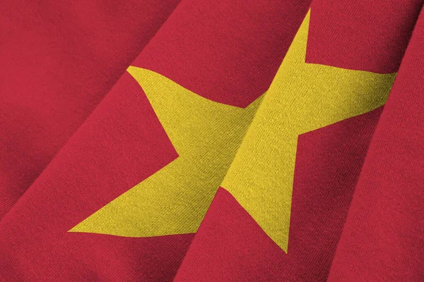 Bendera Vietnam Dengan Lipatan Besar Melambai Dekat Bawah Cahaya Studio — Stok Foto