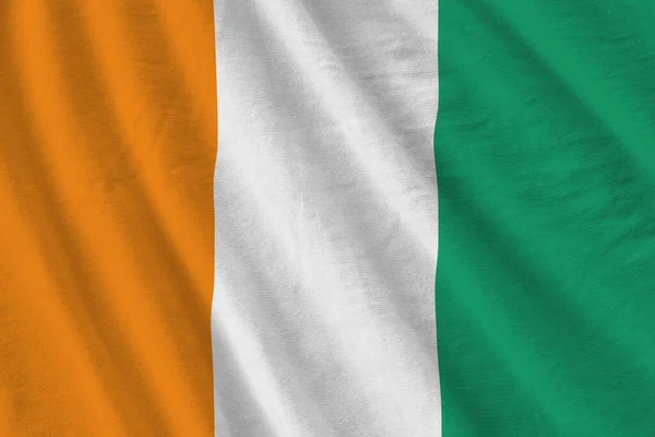 Ivory Coast Flag Big Folds Waving Close Studio Light Indoors — Stock Photo, Image