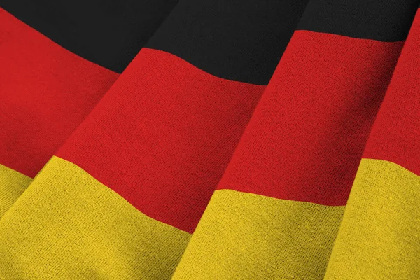 Прапор Німеччини Великими Складками Махають Під Освітленням Студії Офіційні Символи — стокове фото
