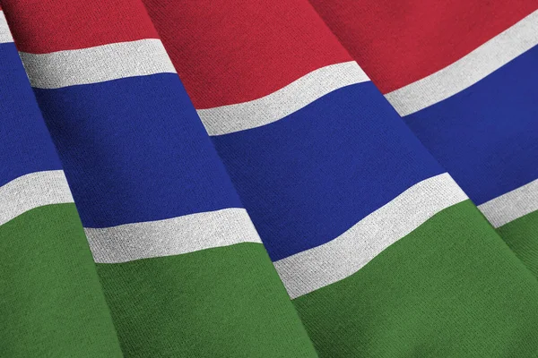 Gambia Flag Big Folds Waving Close Studio Light Indoors Official — Stock Photo, Image