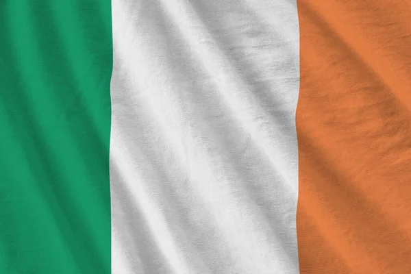 Ireland Flag Big Folds Waving Close Studio Light Indoors Official — Stock Photo, Image