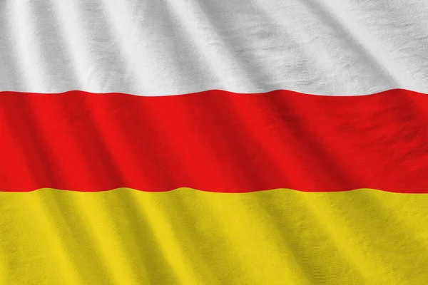 Jižní Osetie Vlajka Velkými Záhyby Mávající Zblízka Pod Studiovým Světlem — Stock fotografie