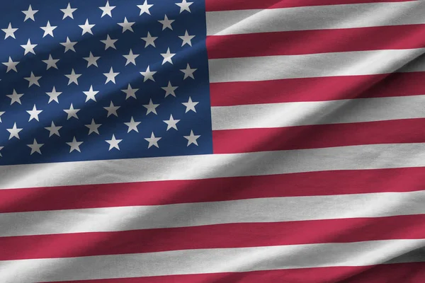 Amerikai Egyesült Államok Zászló Nagy Redők Integetett Szoros Alatt Stúdió — Stock Fotó