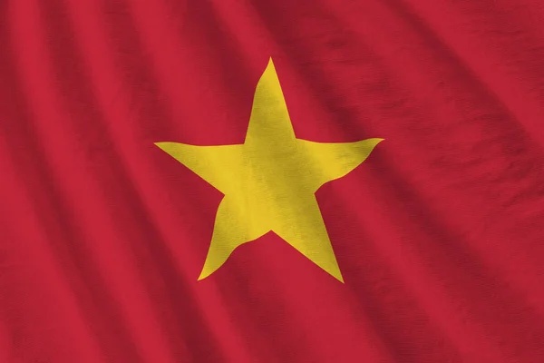 Bendera Vietnam Dengan Lipatan Besar Melambai Dekat Bawah Cahaya Studio — Stok Foto
