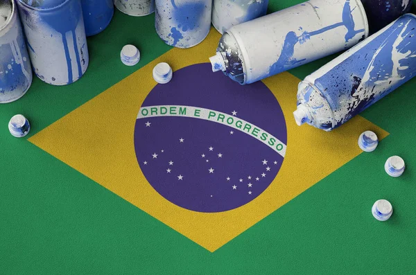 Brazilië Vlag Weinig Gebruikte Aerosol Spuitbussen Voor Graffiti Schilderen Straatkunst — Stockfoto