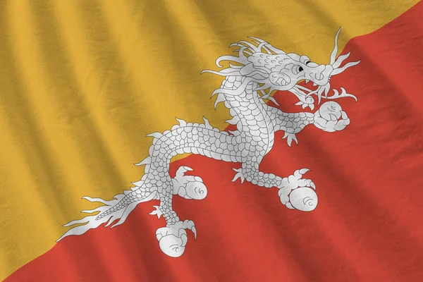 Bandera Bután Con Grandes Pliegues Ondeando Cerca Bajo Luz Del — Foto de Stock