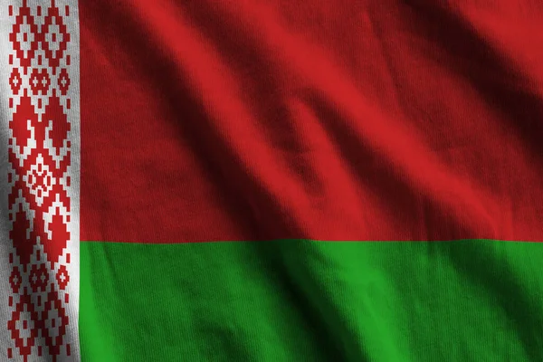 Bandeira Bielorrússia Com Grandes Dobras Acenando Perto Sob Luz Estúdio — Fotografia de Stock
