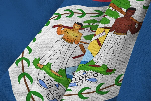 Bandeira Belize Com Grandes Dobras Acenando Perto Sob Luz Estúdio — Fotografia de Stock