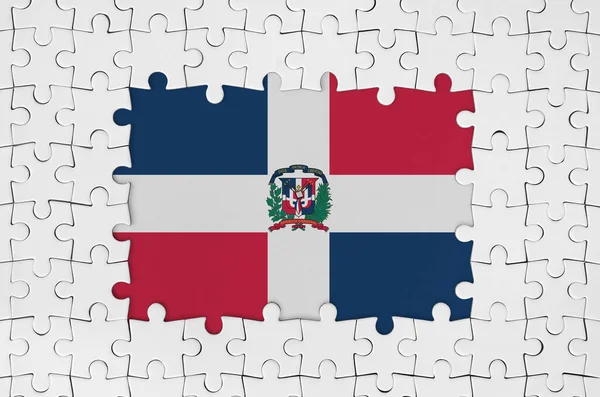 Bandera República Dominicana Marco Piezas Rompecabezas Blanco Con Piezas Centrales — Foto de Stock