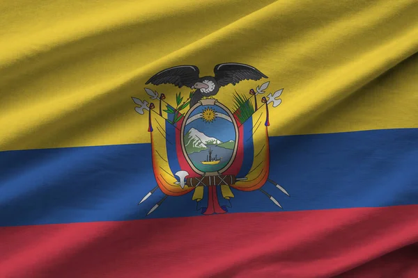 Ecuador Zászló Nagy Redők Integetett Szoros Alatt Stúdió Fény Beltérben — Stock Fotó