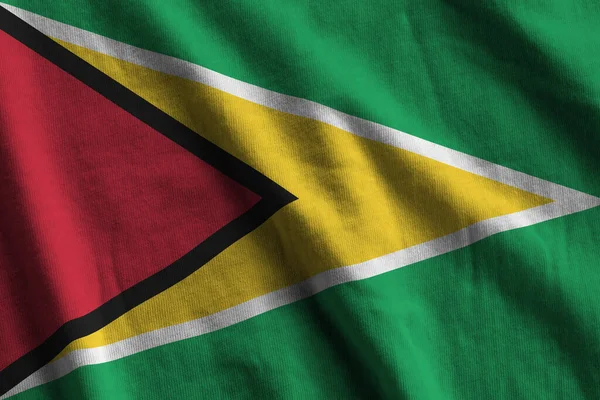Guyana Flag Big Folds Waving Close Studio Light Indoors Official — Stock Photo, Image