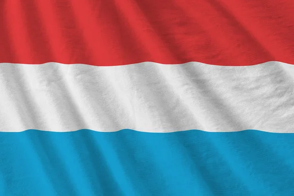 Прапор Люксембургу Великими Складками Махають Під Освітленням Студії Офіційні Символи — стокове фото