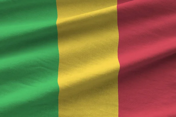 Mali Flag Big Folds Waving Close Studio Light Indoors Official — Stock Photo, Image