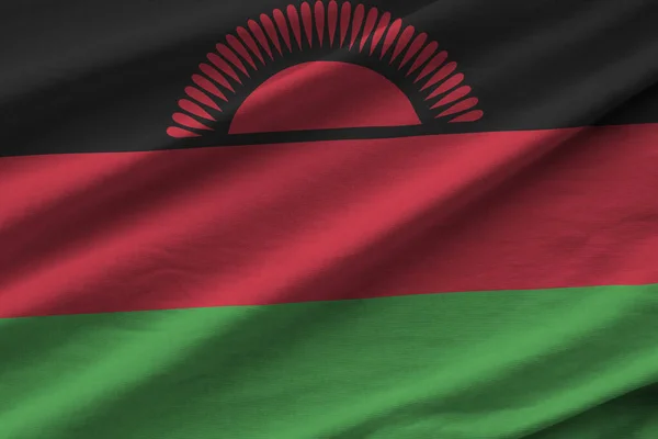 Bandera Malawi Con Grandes Pliegues Ondeando Cerca Bajo Luz Del — Foto de Stock