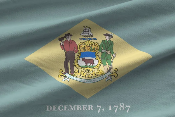 Bandera Del Estado Delaware Con Grandes Pliegues Ondeando Cerca Bajo —  Fotos de Stock