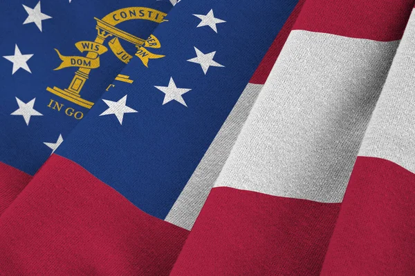 Georgia Amerikaanse Staatsvlag Met Grote Plooien Zwaaien Close Onder Studio — Stockfoto