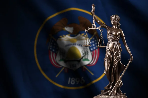Utah Amerikai Állami Zászló Szobor Női Igazságszolgáltatás Bírósági Mérlegek Sötét — Stock Fotó