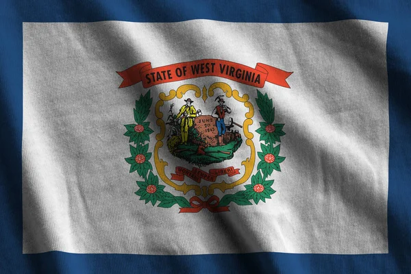 Флаг Штата Западная Виргиния Большими Складками Размахивающими Крупным Планом Помещении — стоковое фото