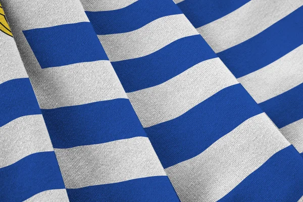 Прапор Уругваю Великими Складками Махають Під Освітленням Студії Офіційні Символи — стокове фото