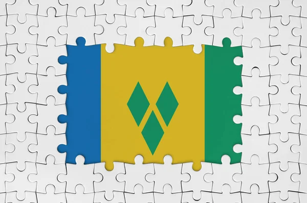 Saint Vincent Flaga Grenadyny Ramach Białych Elementów Układanki Brakującymi Częściami — Zdjęcie stockowe